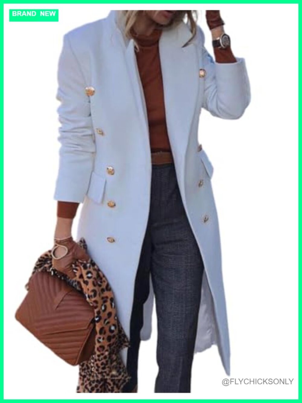Long Wool Blend Double Breasted Trench Coat Knee Length Notch Lapel